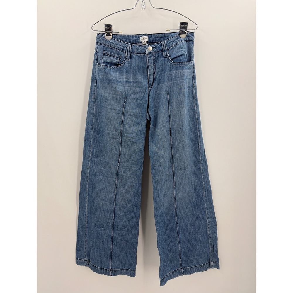 Cache Womens Wide Leg Jeans Blue Medium Wash Pintuck Seam Denim Size 4